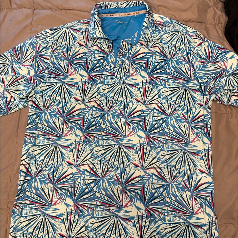 Walter Hagen Blue and White Patterned Polo Shirt